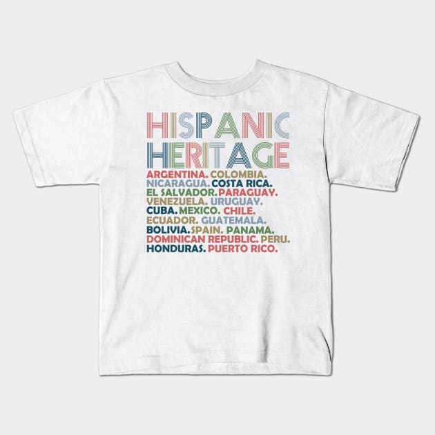 Hispanic Heritage Month Latino All Countries Names Kids T-Shirt by S-Log